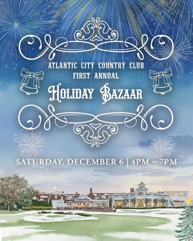 🎄✨ NEXT SATURDAY 12.6 ✨🎄
We're launching a brand new tradition at Atlantic City Country Club. Join us for a FREE Community Holiday Bazaar!

• Local vendors
• Complimentary hot cocoa bar (with adult options!)
• Cookie decorating & kids’ crafts
• Bounce house
• Wagon rides
• Fireworks to end the night! 🎆

Free admission • Open to the public • 4PM–7PM

#atlanticcitycountryclub #atlanticcity #atlanticcounty #njevents #southjersey #holidays #christmasseason